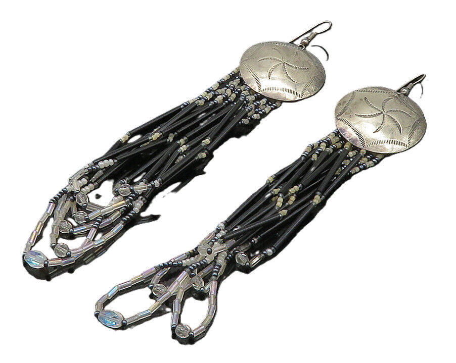 SOUTHWESTERN 925 Silver Vintage Black Onyx & Multi Stone Earrings EG10338