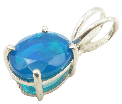 925 Sterling Silver  Shiny Prong Set Blue Topaz Oval Drop Pendant  PT11840