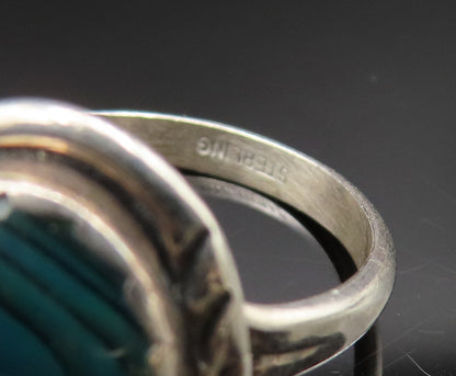 SOUTHWESTERN 925 Silver Vintage Etched Inlaid Oval Abalone Ring Sz 7 RG24892