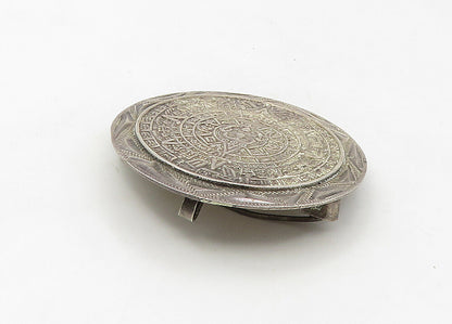 925 Sterling Silver  Vintage Mayan Aztec Sun Calendar Shiny Brooch Pin  BP8386