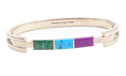 MEXICO 925 Silver Vintage Malachite Turquoise & Sugilite Bracelet BT2518