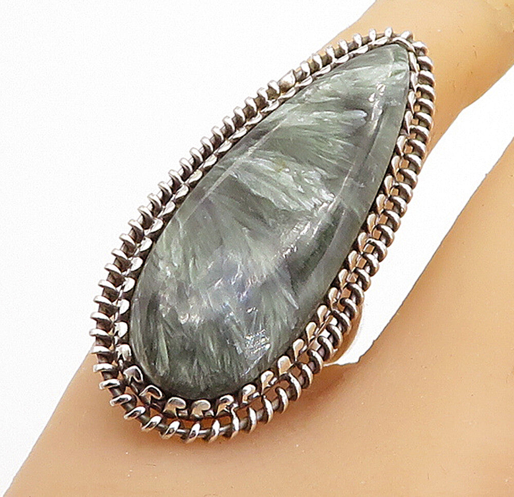 925 Sterling Silver  Green Jasper Twist Tear Drop Cocktail Ring Sz 9.5  RG8179