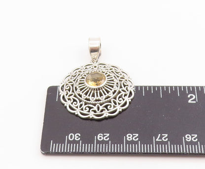 925 Sterling Silver Vintage Pendant Round Cut Citrine Openwork Charm  PT26240
