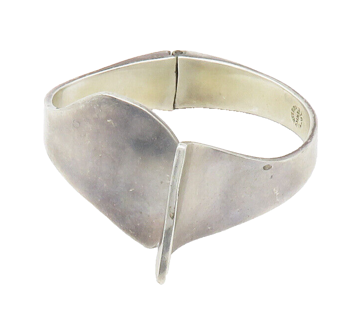 MEXICO 925 Sterling Silver  Vintage Shiny Bypass Hinge Bangle Bracelet  BT5697