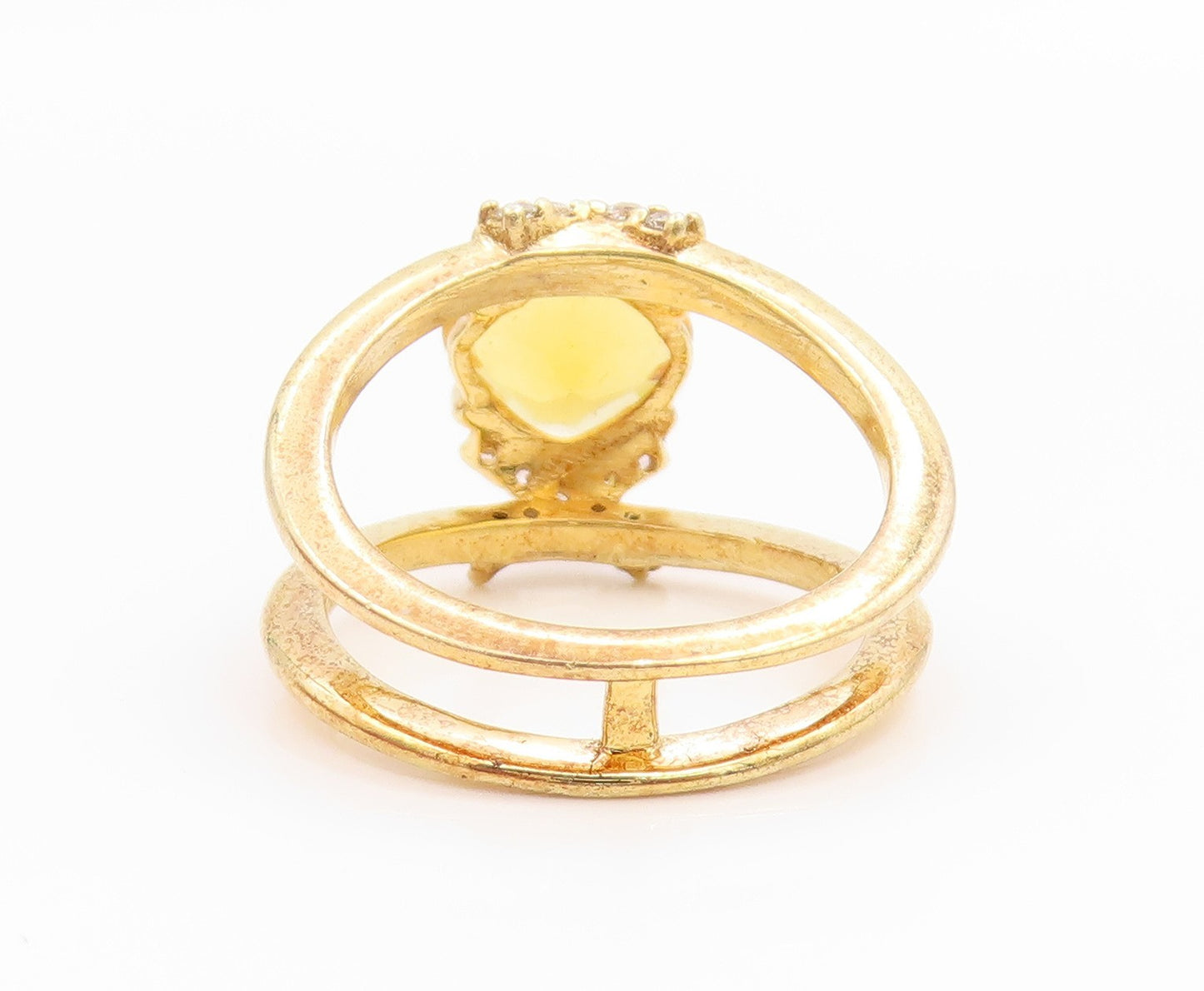925 Sterling Silver Vintage Ring Gold Plated Citrine & CZ Band  Sz 6.5  RG35517
