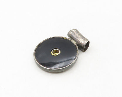 925 Sterling Silver  Vintage Black Onyx Circle Oxidized Slide Pendant  PT14277