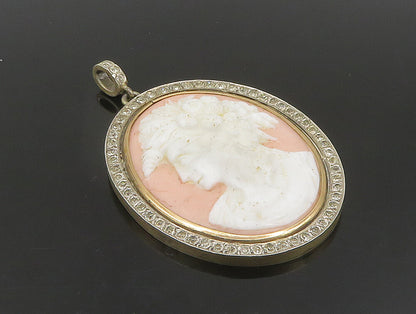 925 Sterling Silver  Vintage Sparkly Topaz Carved Woman Cameo Pendant  PT20389