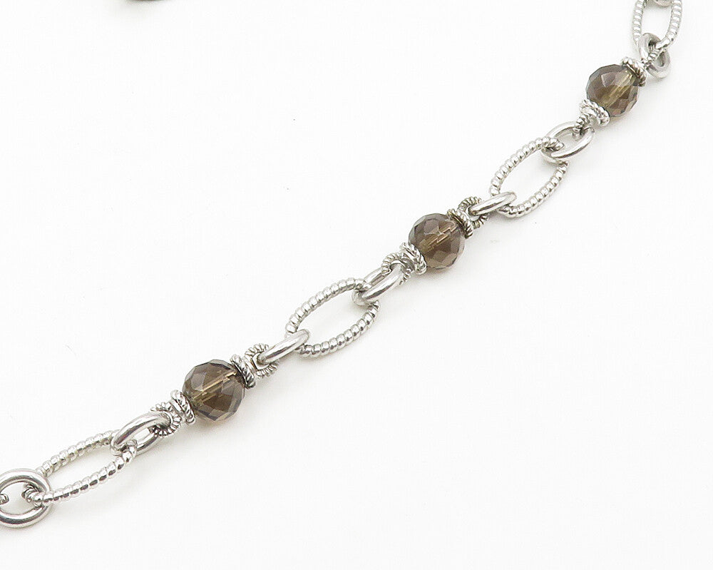 JUDITH RIPKA 925 Silver  Vintage Smoky Topaz Beaded Chain Necklace  NE3072