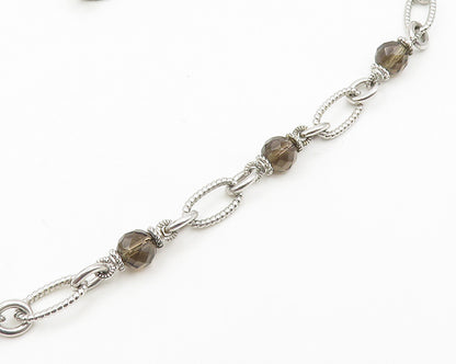 JUDITH RIPKA 925 Silver  Vintage Smoky Topaz Beaded Chain Necklace  NE3072