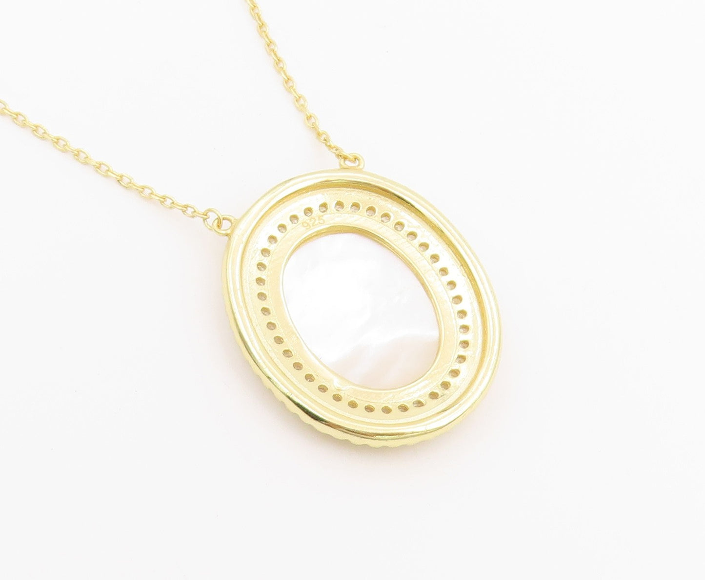 925 Sterling Silver Vintage Necklace Gold Plated Mother Of Pearl Mary  NE4896