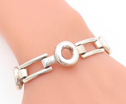 925 Sterling Silver  Vintage Circle Bar Hinge Link Chain Bracelet  BT3202