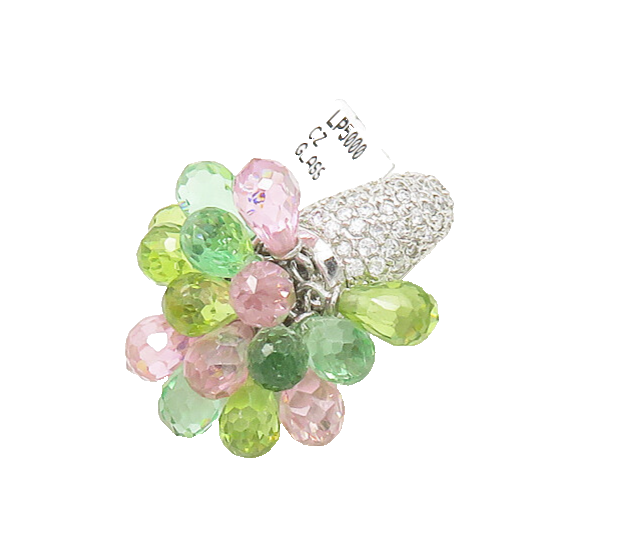 925 Sterling Silver  Faceted Peridot & Pink Topaz Cluster Pendant  PT14070