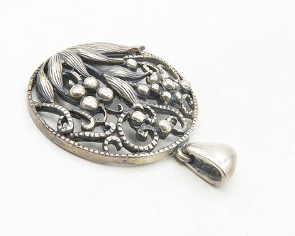 MEXICO 925 Sterling Silver  Vintage Dark Tone Blooming Flowers Pendant  PT7932