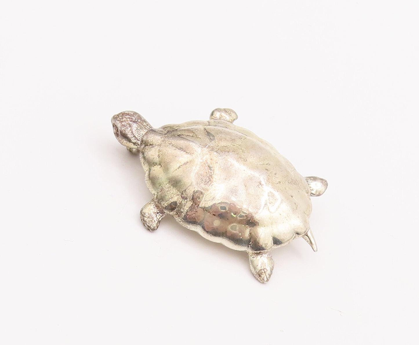 925 Sterling Silver Vintage Brooch Pin Minimalist Solid Carved Turtle   BP11107
