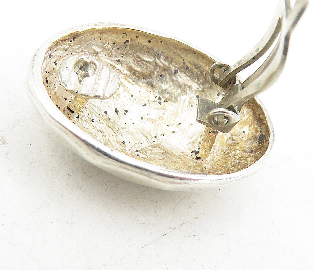 925 Sterling Silver  Vintage Shiny Hammered Dome Non Pierce Earrings  EG4443
