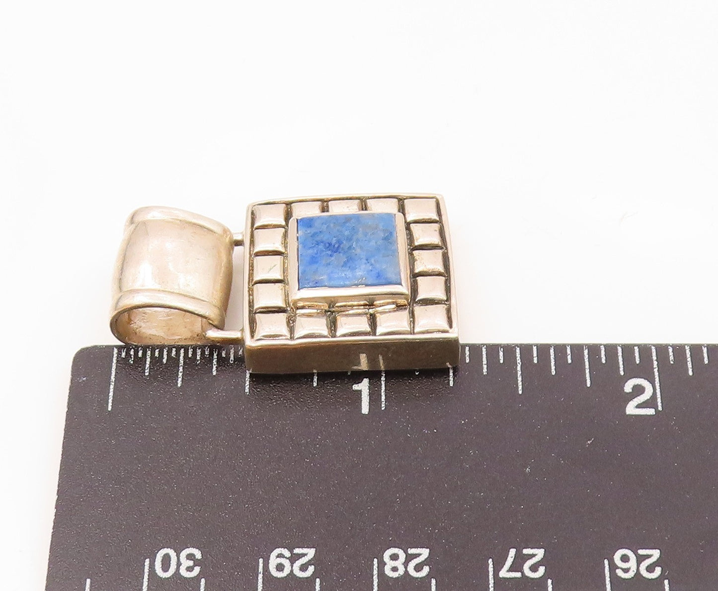 925 Sterling Silver  Vintage Lapis Lazuli Square Pattern Pendant  PT19185