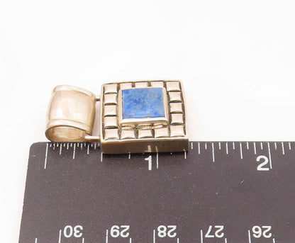 925 Sterling Silver  Vintage Lapis Lazuli Square Pattern Pendant  PT19185
