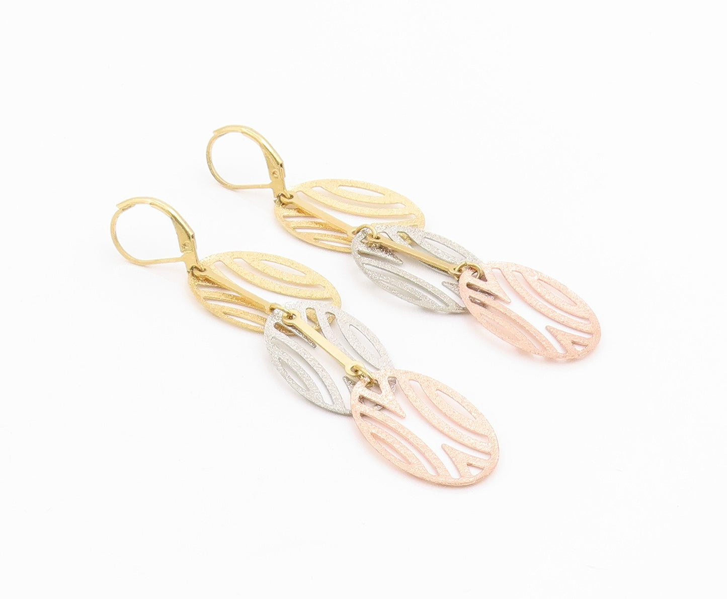 925 Sterling Silver Vintage Earrings Multi Tone Openwork Oval Dangle  EG14248