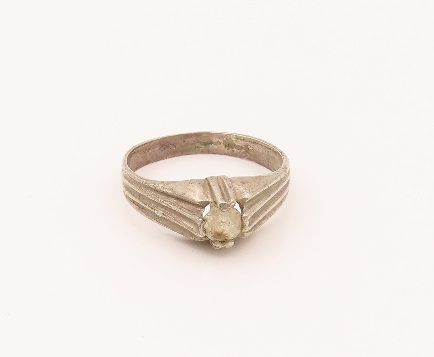 925 Sterling Silver  Vintage Antique Line Design CZ Ring Sz 6.5  RG26581
