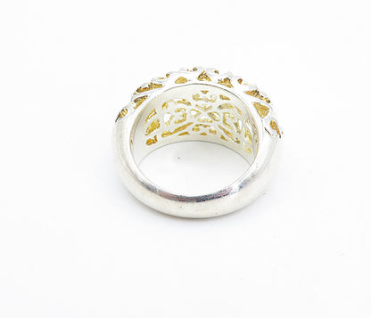 925 Sterling Silver  Shiny Floral Swirl Cutout Dome Band Ring Sz 8  RG6072