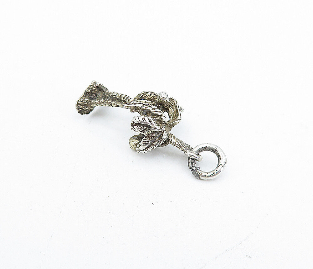 925 Sterling Silver  Vintage Petite Dark Tone Palm Trees Drop Pendant  PT2849