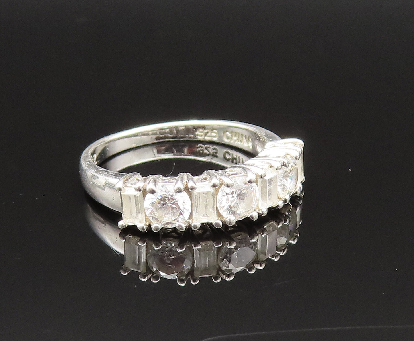 925 Silver  Vintage Multi Shape Cubic Zirconia Pattern Ring Sz 6.5  RG25636