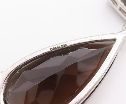 925 Sterling Silver Vintage Earrings Classic Smoky Quartz & CZ Teardrop  EG14350