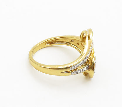 925 Sterling Silver  Genuine Diamond Gold Plated Bypass Ring Sz 8  RG16052