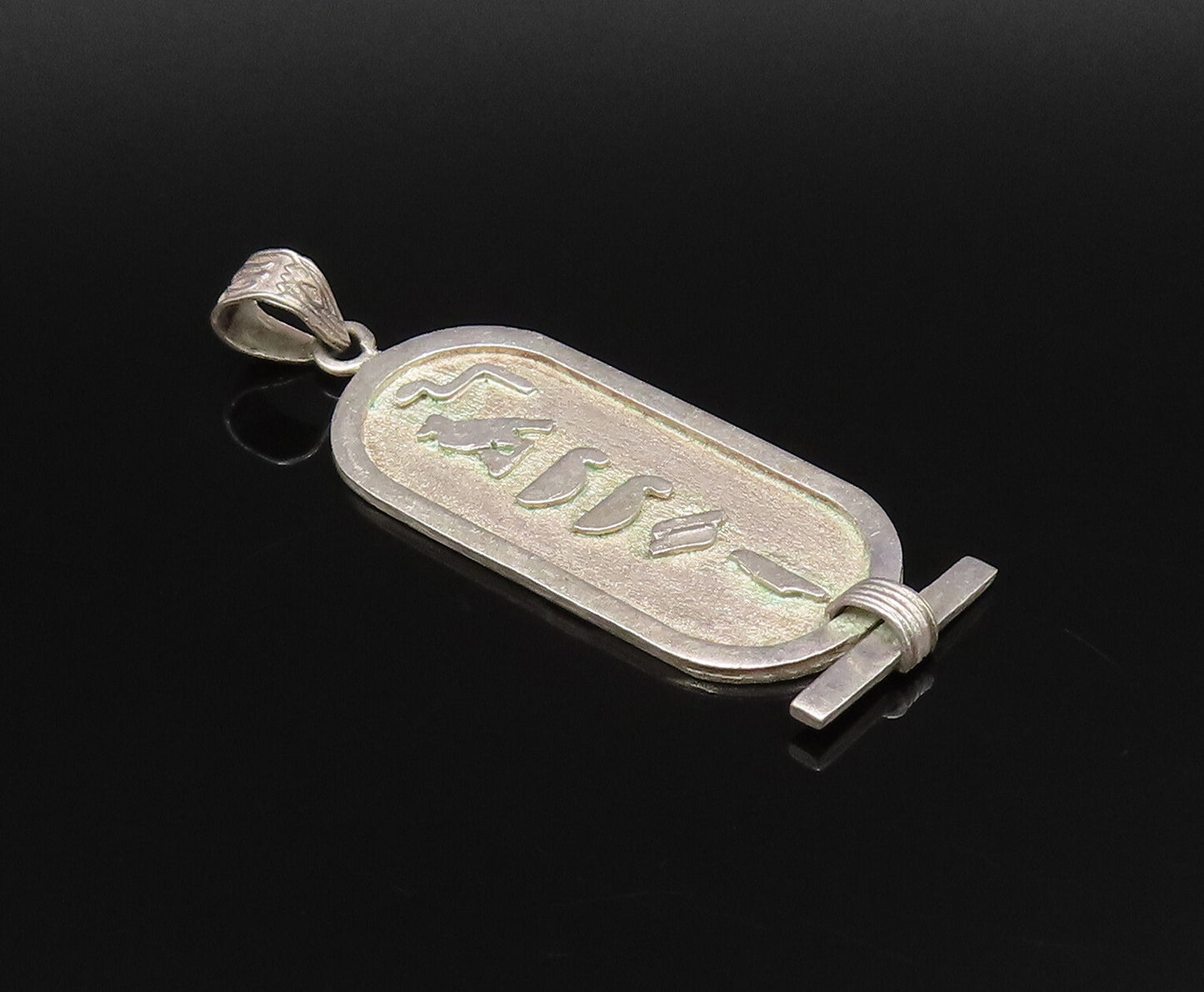 MIDDLE EAST 925 Silver  Vintage Carved Bird & Symbols Medal Pendant  PT21724