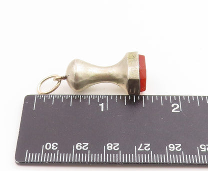 925 Sterling Silver Vintage Pendant Carnelian Modernist Wax Seal Stamp  PT26111