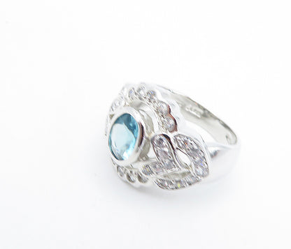 925 Sterling Silver  Blue & White Topaz Love Heart Cocktail Ring Sz 7  RG6062