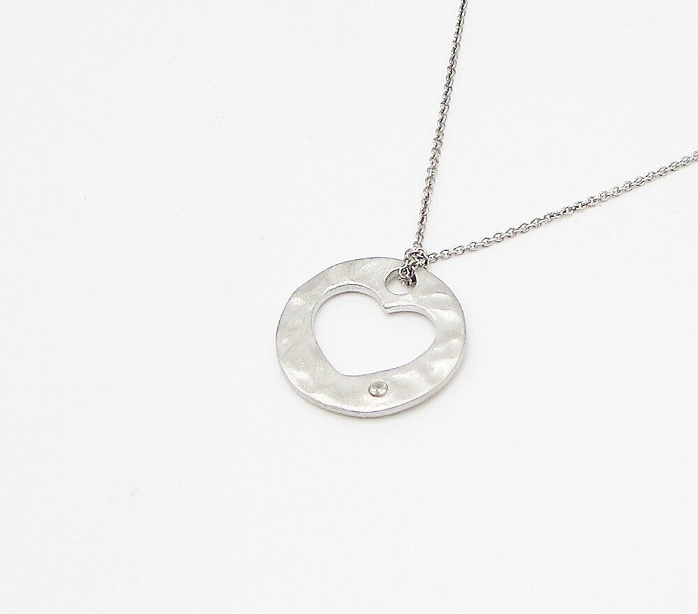 925 Sterling Silver  Genuine Diamond Love Heart Pendant & Chain  PT2444