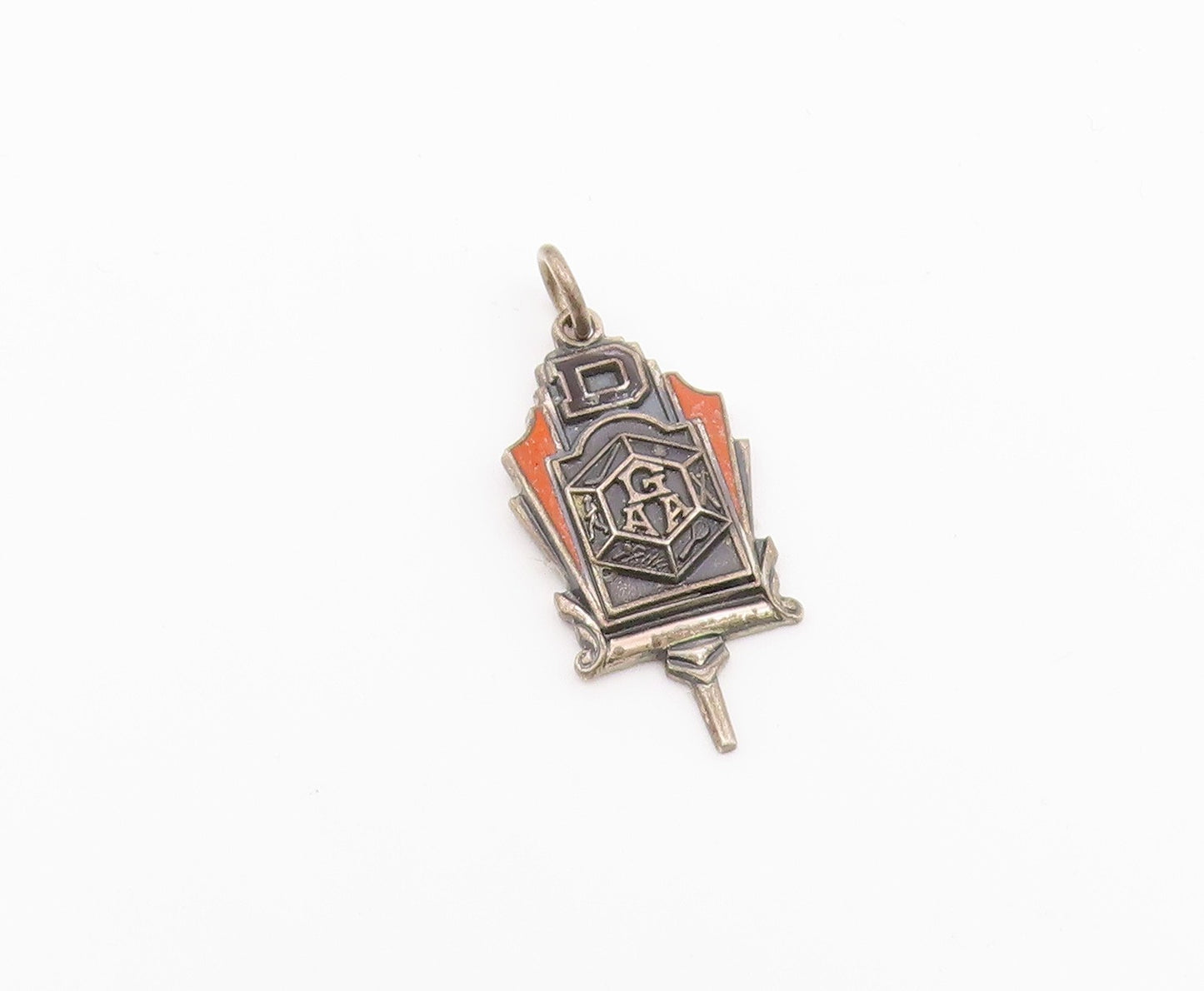 925 Sterling Silver  Vintage Antique Enamel GAA D Initial Pendant  PT17374