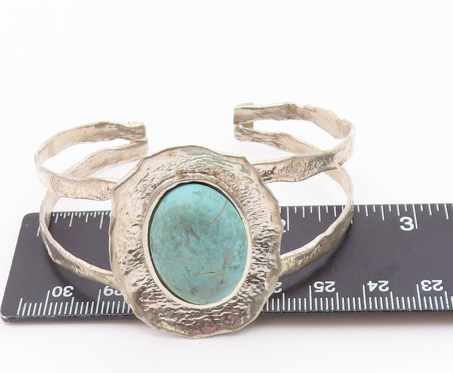 925 Sterling Silver  Vintage Cabochon Rough Gemstone Cuff Bracelet  BT8926