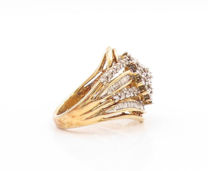 925 Sterling Silver Vintage Ring Gold Plate Real 1.5Ct Diamonds  Sz 7.5  RG32870