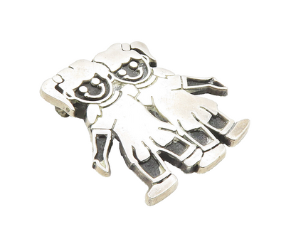 MEXICO 925 Sterling Silver  Vintage Oxidized Little Girls Brooch Pin  BP3755