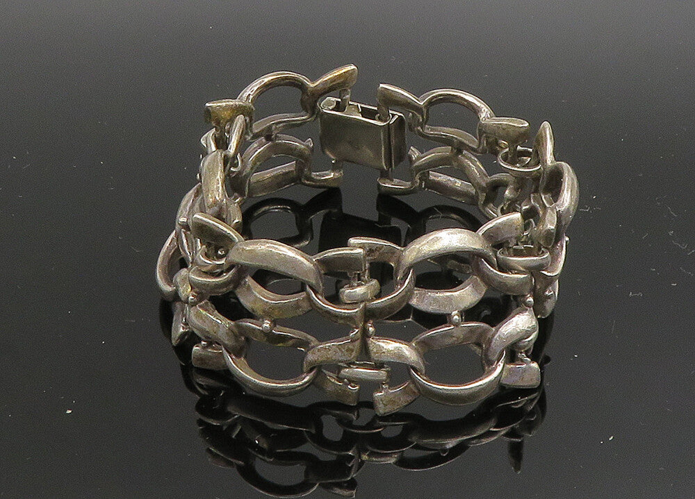 925 Sterling Silver  Vintage Smooth Two Row Ribbon Link Chain Bracelet  BT8014