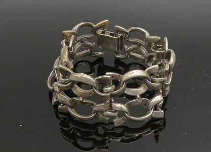 925 Sterling Silver  Vintage Smooth Two Row Ribbon Link Chain Bracelet  BT8014