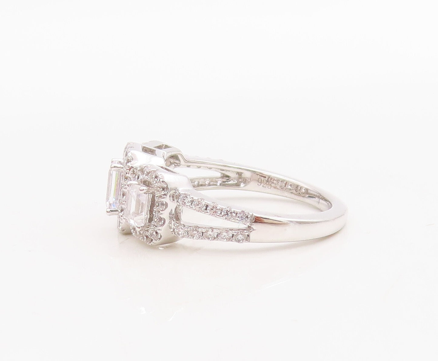 925 Sterling Silver Vintage Ring Rectangle Cut Halo CZ Band  Sz 7  RG30738