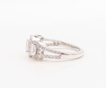 925 Sterling Silver Vintage Ring Rectangle Cut Halo CZ Band  Sz 7  RG30738