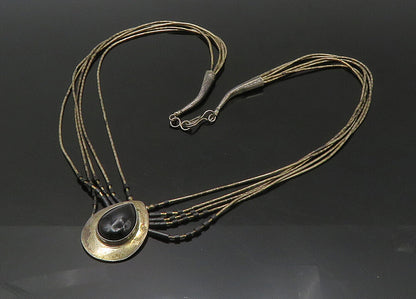 NAVAJO 925 Silver  Vintage Black Onyx Liquid Silver Chain Necklace  NE3633