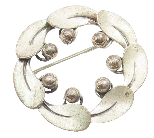 BEAU 925 Sterling Silver  Vintage Modernist Floral Wreath Brooch Pin  BP9198