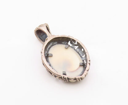 925 Silver  Vintage Unique Inlaid Shiva Shell Scroll Detail Pendant  PT21565