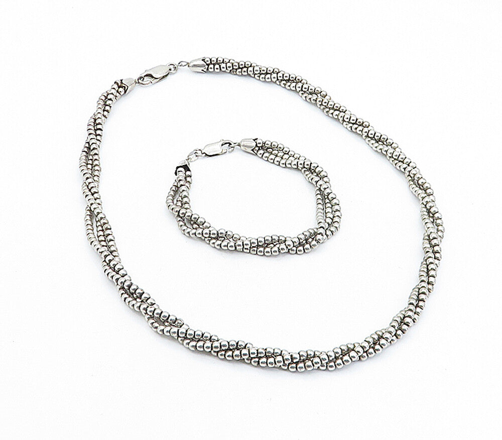 925 Sterling Silver Vintage Multi Strand Beaded Necklace & Bracelet Set TR1063