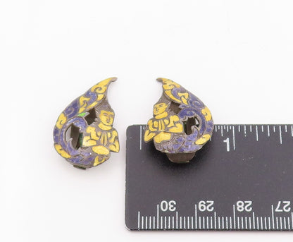 925 Sterling Silver Vintage Earrings SIAM Enameled Kinnari Dancer Clips  EG13713