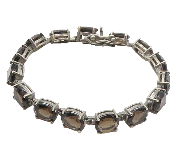 925 Sterling Silver  Vintage Prong Set Smoky Topaz Chain Bracelet  BT6653