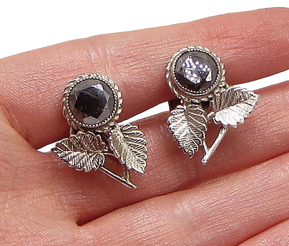 DANECRAFT 925 Silver  Vintage Hematite Non Pierced Screw Back Earrings  EG1946