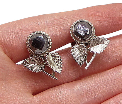 DANECRAFT 925 Silver  Vintage Hematite Non Pierced Screw Back Earrings  EG1946