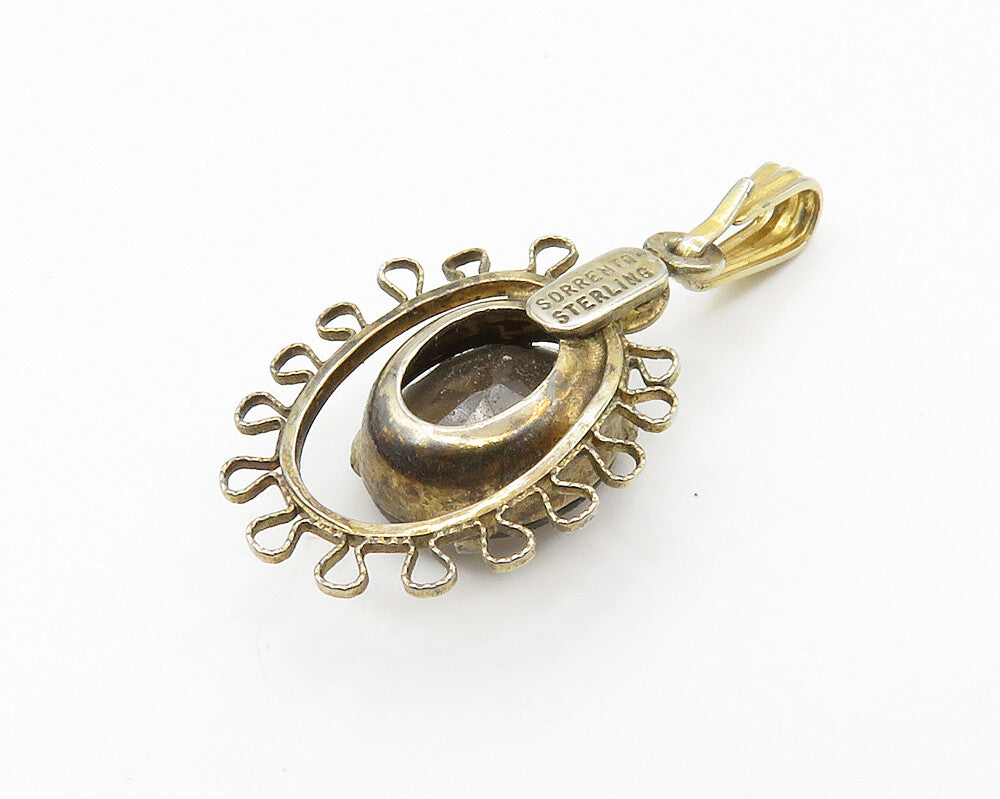SORRENTO 925 Sterling Silver  Vintage Smoky Topaz Floral Pendant  PT11455