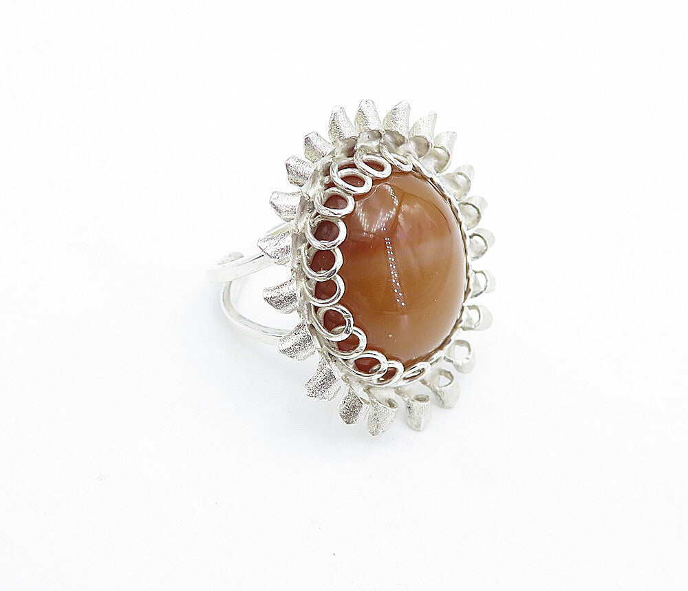 M&M BRAZIL 925 Silver  Carnelian Floral Split Band Cocktail Ring Sz 6.5 RG4680